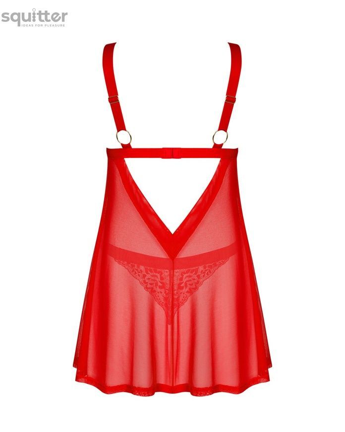Бебі-дол Obsessive Elianes babydoll & thong, M/L, червоний, мереживний ліф, трусики-танга в наборі SX1144 - онлайн-сексшоп Сквітер