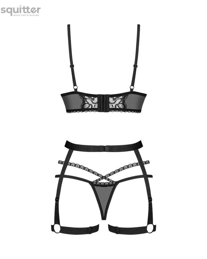 Комплект Obsessive Blomentis 3-pcs set, XS/S, м&rsquo;який ліф, стрінги зі стрепами, пояс із гартерами SX1033 - онлайн-сексшоп Сквітер