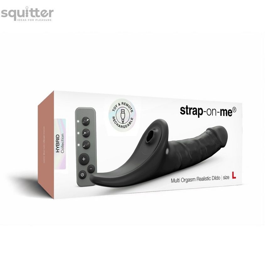 Вібронасадка для страпону з вакуумною стимуляцією Strap-On-Me Multi Orgasm Realistic Dildo L Black SX4038 - онлайн-сексшоп Сквітер
