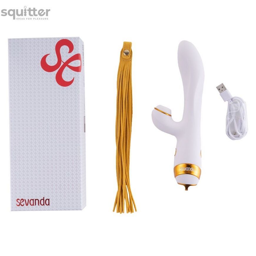 Вібратор-кролик з пульсацією та флогером LOCKINK SEVANDA Whip Vibrating Massage Wand, біло-золотий SX0904 - онлайн-сексшоп Сквітер