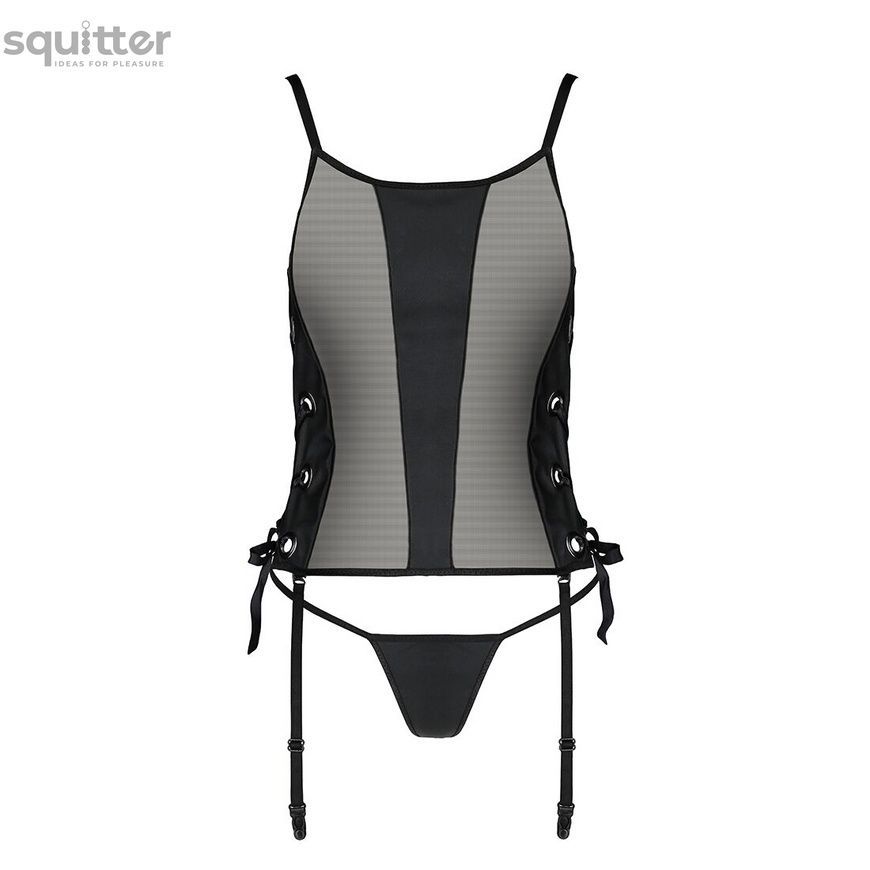 Сітчастий корсет з люверсами та знімними пажами Passion MALWIA CORSET S/M, black, екошкіра, стрінги SO5766 - онлайн-сексшоп Сквітер