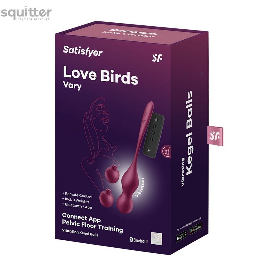 Смарт-вагінальні кульки з вібрацією Satisfyer Love Birds Vary Connect App, змінювана маса, пульт ДК SX1216 - онлайн-сексшоп Сквітер