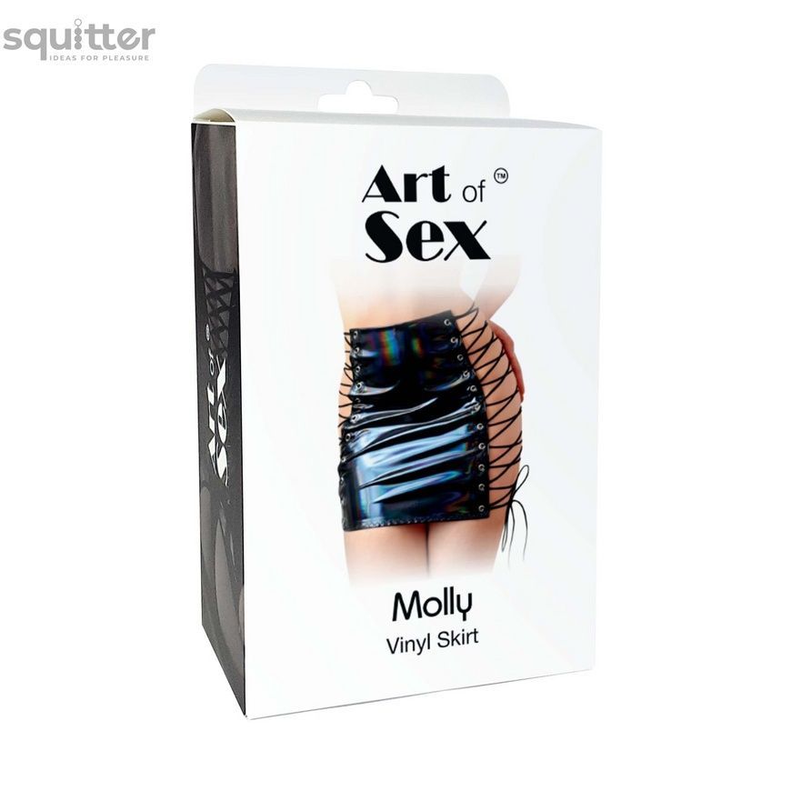 Лакована спідниця на шнурівці Art of Sex - Molly, колір чорний з ефектом голограми, L-2XL SX3456 - онлайн-сексшоп Сквітер