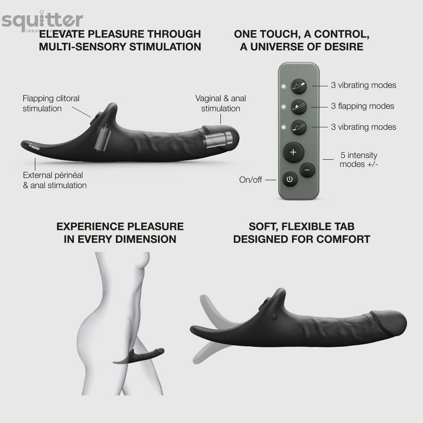 Вібронасадка для страпону з вакуумною стимуляцією Strap-On-Me Multi Orgasm Realistic Dildo L Black SX4038 - онлайн-сексшоп Сквітер
