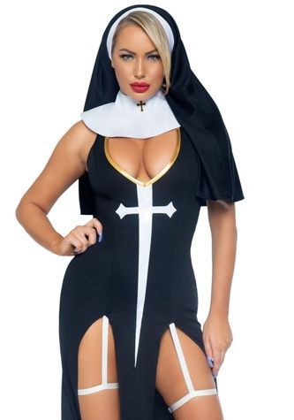 Костюм монашки-грішниці Leg Avenue Sultry Sinner S, сукня, головний убір, комір SO7995 - онлайн-сексшоп Сквітер