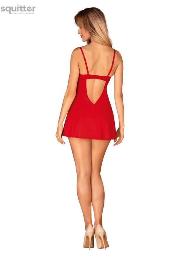 Пеньюар Obsessive Ingridia chemise & thong XS/S, червоний, сорочка, стрінги SO9036 - онлайн-сексшоп Сквітер