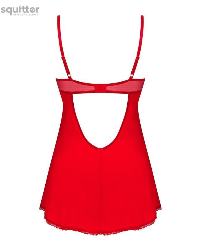 Пеньюар Obsessive Ingridia chemise & thong XS/S, червоний, сорочка, стрінги SO9036 - онлайн-сексшоп Сквітер