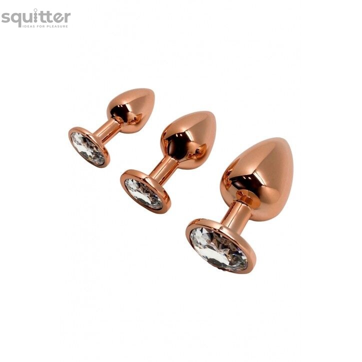 Металева анальна пробка Wooomy Tralalo Rose Gold Metal Plug Size L, діаметр 4 см, довжина 9 см SO7426 фото