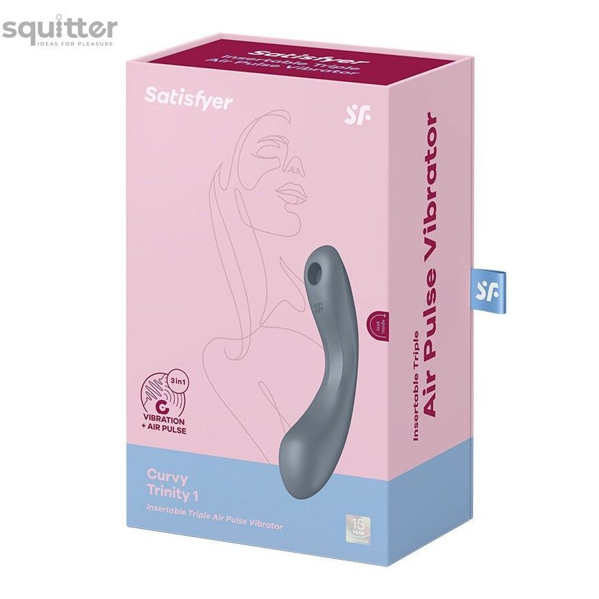 Вакуумный стимулятор с вибрацией Satisfyer Curvy Trinity 1 Bluegrey, игрушка 3в1 SO8408 - онлайн-сексшоп Сквитер