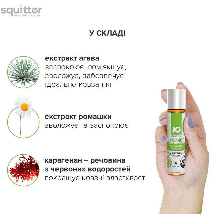 Смазка на водной основе System JO NATURALOVE - ORGANIC (30 мл) с экстрактом листьев агавы и ромашки SO1489 - онлайн-сексшоп Сквитер