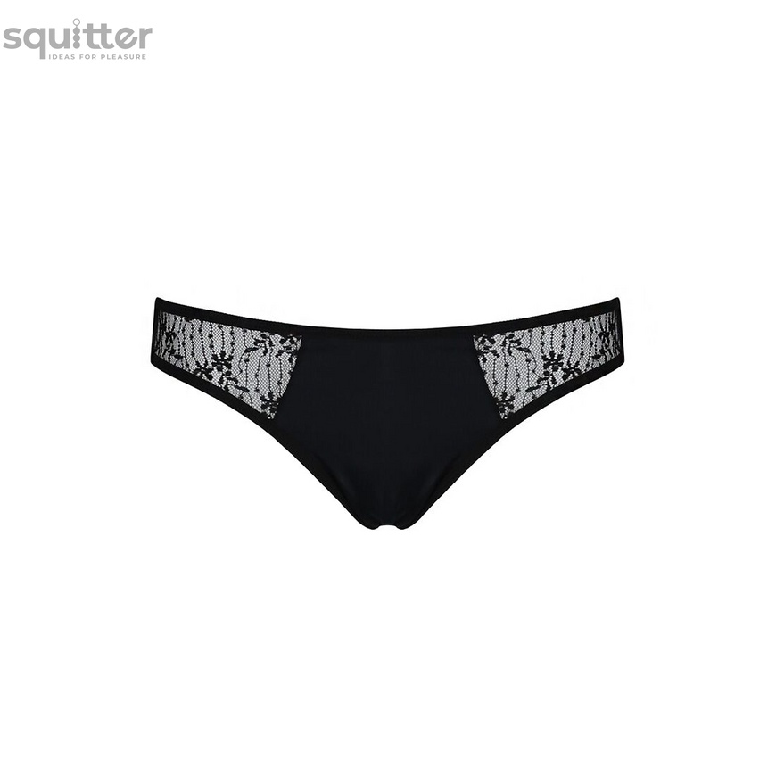 Трусики-слипы с кружевной сеточкой Dina Thong black L/XL - Passion SO5340 фото