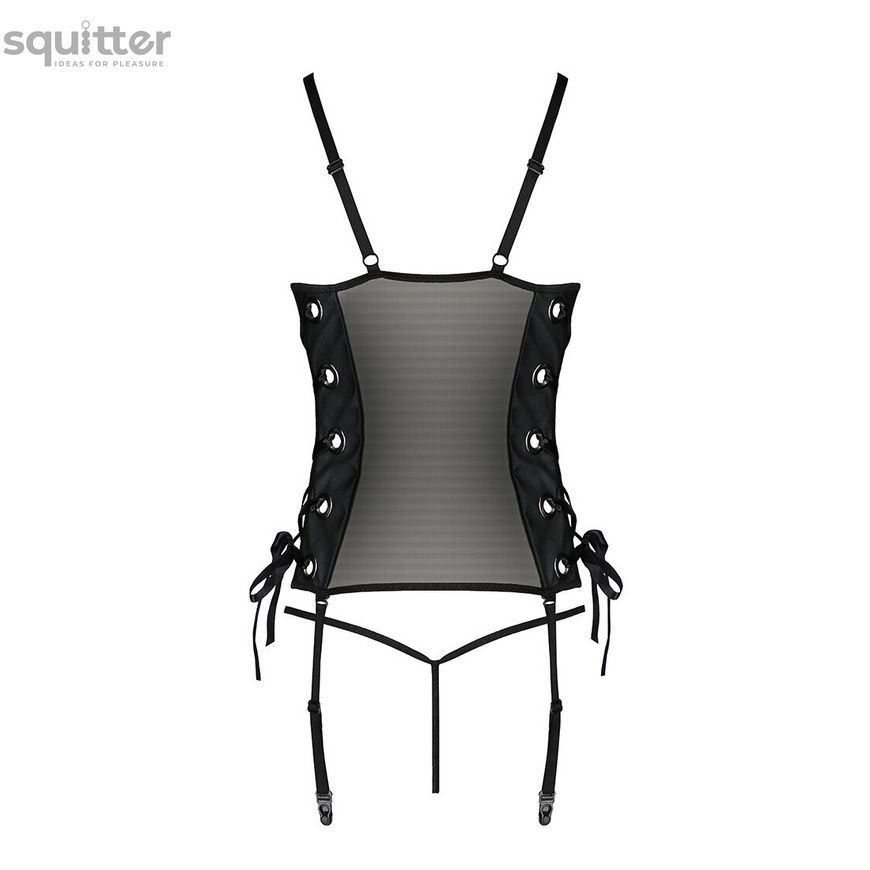 Сітчастий корсет з люверсами і знімними пажами Passion MALWIA CORSET 2XL/3XL black екошкіра, стрінги SO5767 - онлайн-сексшоп Сквітер