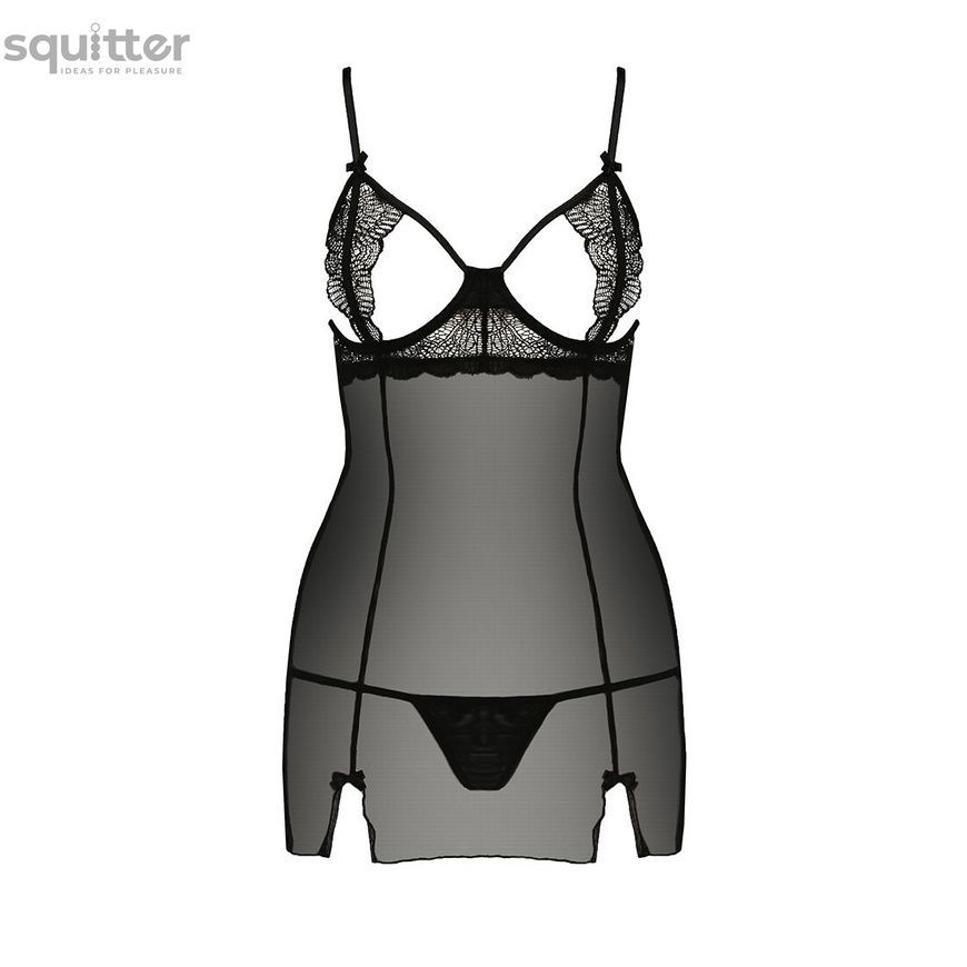 Прозора сорочка приталена Passion QUENTRIS CHEMISE L/XL, black, трусики PS26604 - онлайн-сексшоп Сквітер