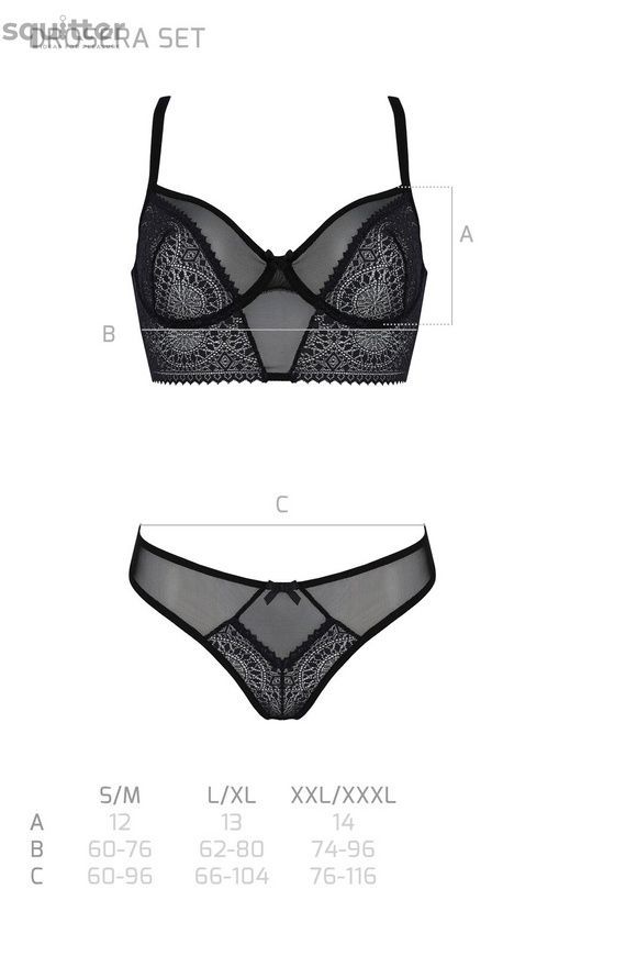 Комплект Passion DROSERA SET black, XXL/XXXL, сітка+мереживо, бюстьє та трусики танга SX0481 - онлайн-сексшоп Сквітер