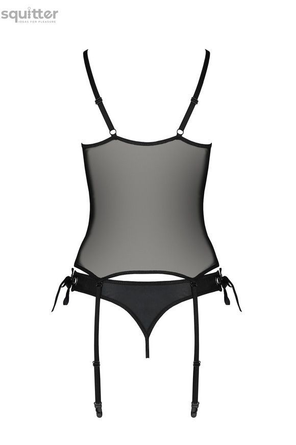 Корсет со шнуровкой Passion NESSY CORSET XXL/XXXL black, стринги с открытым доступом, пажи для чулок SO8456 - онлайн-сексшоп Сквитер