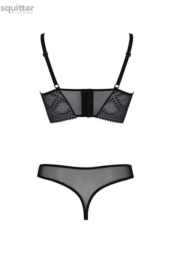 Комплект Passion DROSERA SET black, XXL/XXXL, сітка+мереживо, бюстьє та трусики танга SX0481 - онлайн-сексшоп Сквітер