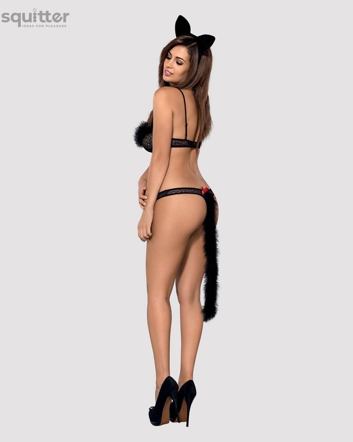 Эротический костюм гепарда Obsessive Gepardina 3 pcs costume L/XL, черный, меховая отделка, монокини SO7277 - онлайн-сексшоп Сквитер