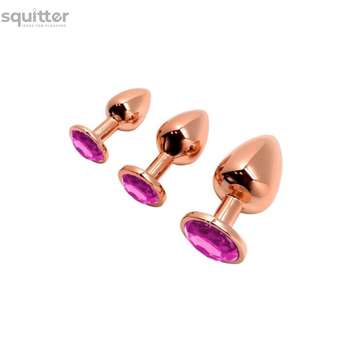 Металева анальна пробка Wooomy Tralalo Rose Gold Metal Plug Magenta M, діаметр 3,4 см, довжина 8 см SO7427 фото