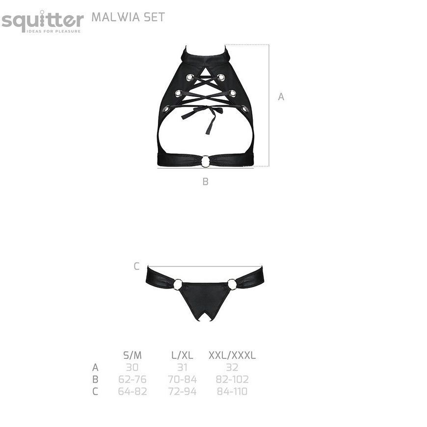 Комплект відкритий топ та трусики з екошкіри з люверсами Passion MALWIA SET with Open Bra L/XL black SO5768 - онлайн-сексшоп Сквітер