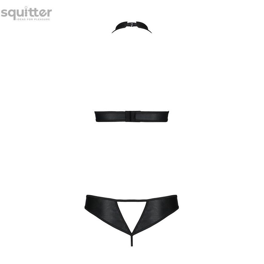 Комплект відкритий топ та трусики з екошкіри з люверсами Passion MALWIA SET with Open Bra L/XL black SO5768 - онлайн-сексшоп Сквітер