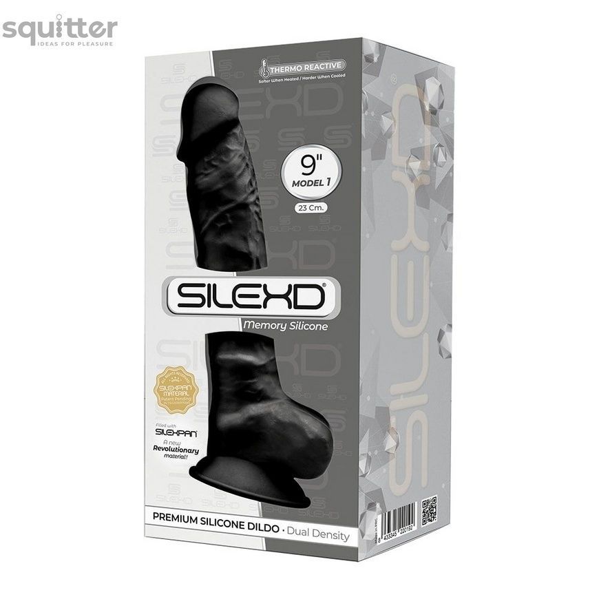 Фалоімітатор SilexD Tomas Black (MODEL 1 size 9in), двошаровий, силікон + Silexpan, діаметр 4,9см SO5024 - онлайн-сексшоп Сквітер
