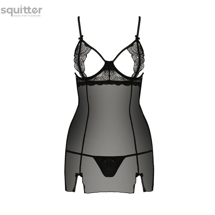 Прозора сорочка приталена Passion QUENTRIS CHEMISE S/M, black, трусики PS26605 - онлайн-сексшоп Сквітер