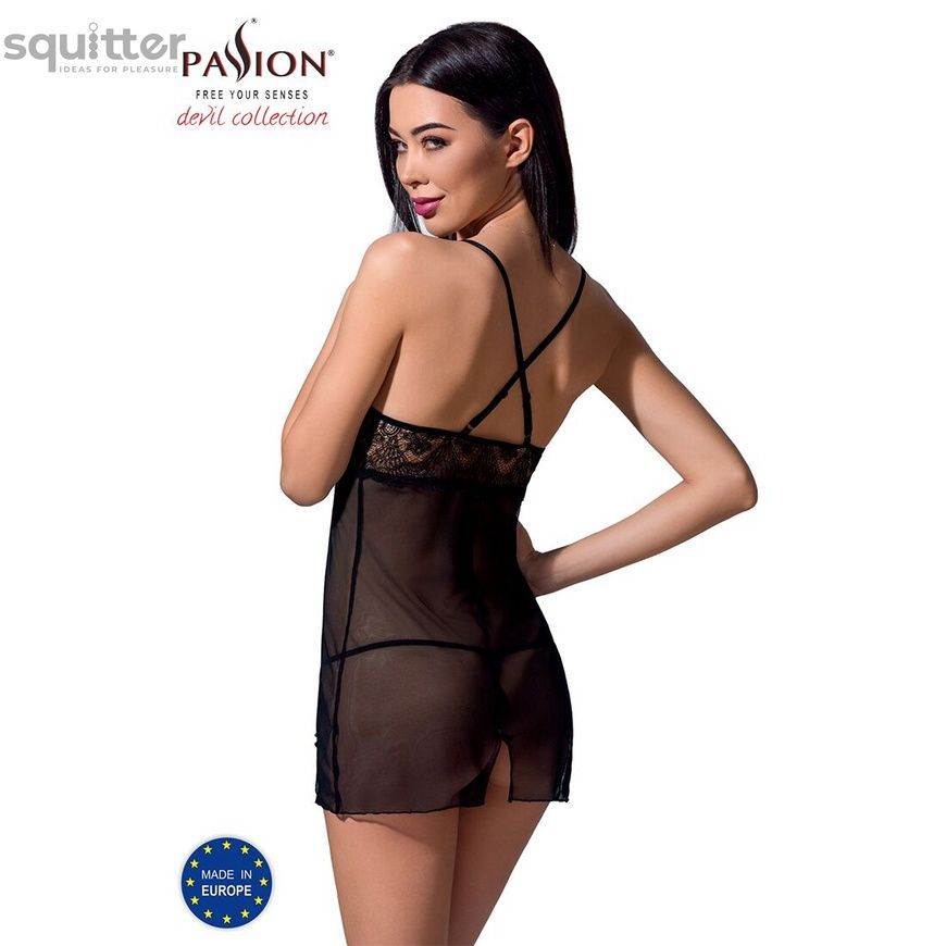 Прозора сорочка приталена Passion QUENTRIS CHEMISE S/M, black, трусики PS26605 - онлайн-сексшоп Сквітер