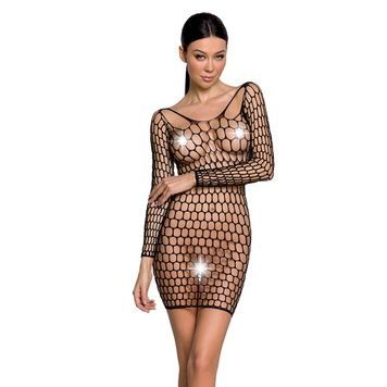 Бодістокінг-сукня з глибоким коміром Passion BS093 black, довгі рукави SO6397 - онлайн-сексшоп Сквітер