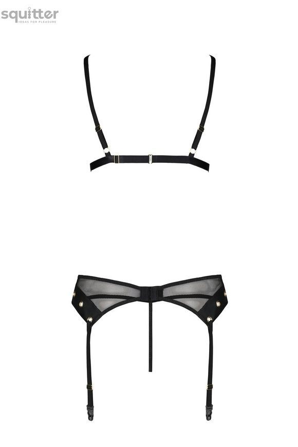 Комплект білизни Passion NESSY SET L/XL black, бюстгальтер, пояс для панчіх, стрінги SO8457 - онлайн-сексшоп Сквітер