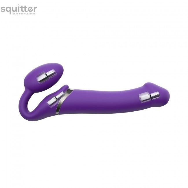 Безремневой страпон с вибрацией Strap-On-Me Vibrating Violet M диаметр 3,3см, пульт ДУ, регулируемый SO3825 фото