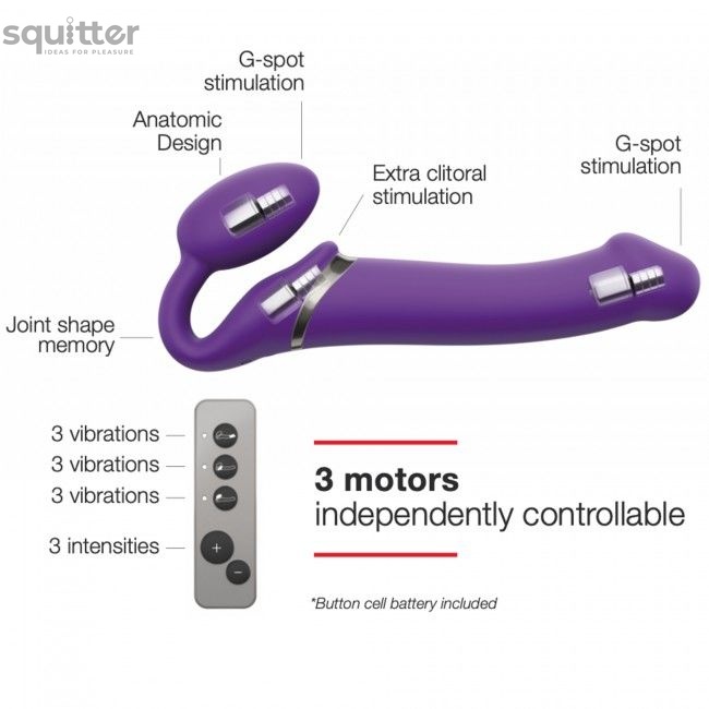 Безремінний страпон з вібрацією Strap-On-Me Vibrating Violet M, діаметр 3,3 см, пульт ДК, регульован SO3825 фото