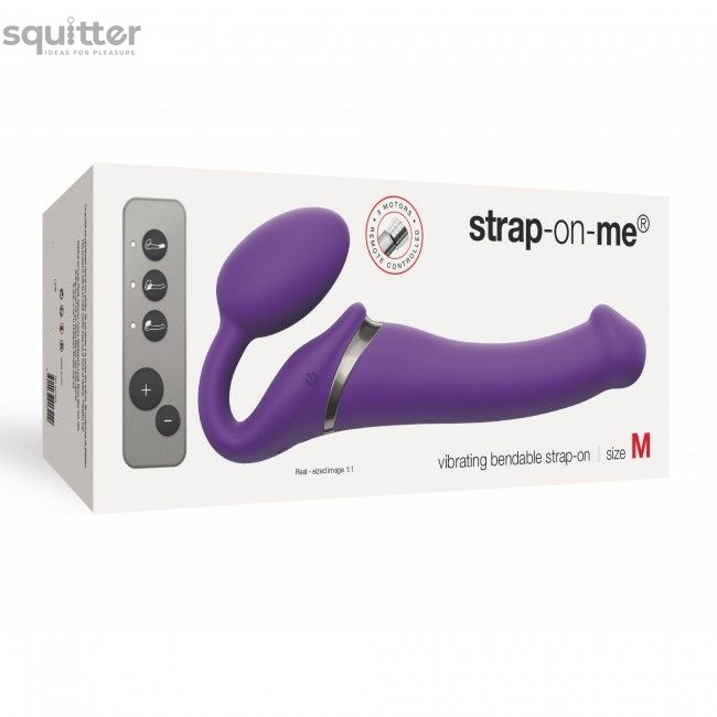 Безремневой страпон с вибрацией Strap-On-Me Vibrating Violet M диаметр 3,3см, пульт ДУ, регулируемый SO3825 фото