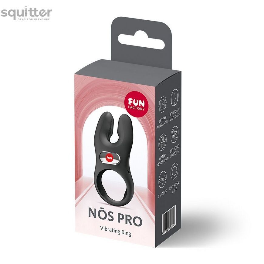 Ерекційне віброкільце з подвійною стимуляцією клітора Fun Factory NŌS PRO Black, 2 мотори SX3703 - онлайн-сексшоп Сквітер