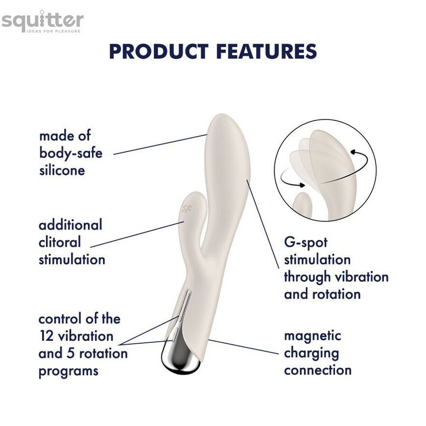 Вібратор-кролик з ротацією Satisfyer Spinning Rabbit 1 Beige, 3 мотори SX0563 - онлайн-сексшоп Сквітер