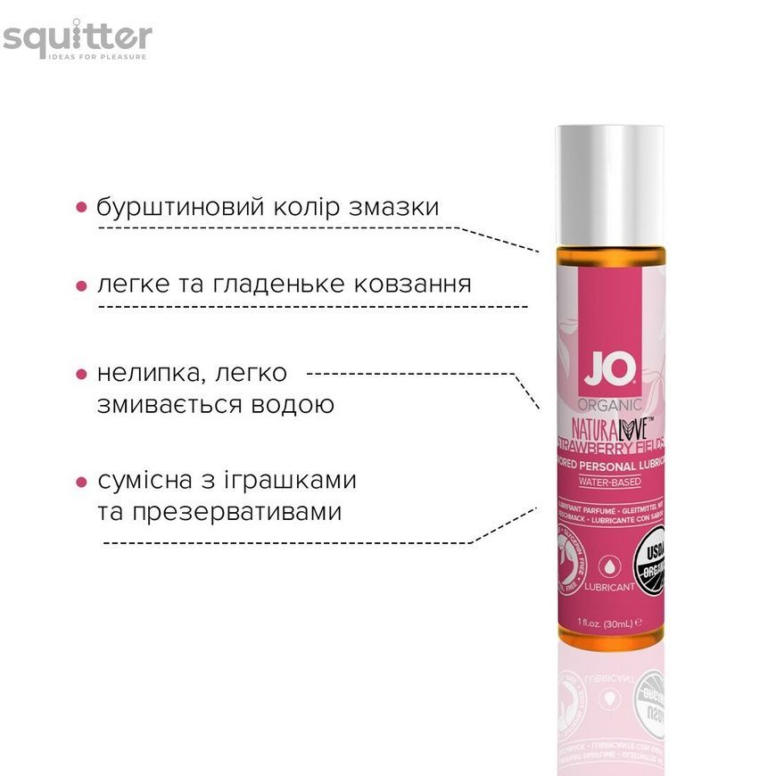 Змазка на водній основі JO NATURALOVE Strawberry (30 мл) з екстрактом ромашки та листя агави SO1491 - онлайн-сексшоп Сквітер