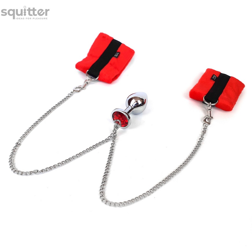 Наручники с металлической анальной пробкой Art of Sex Handcuffs with Metal Anal Plug size M Red SO6182 фото