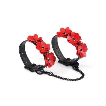 Поножі Liebe Seele Flower Rhythm - Black and Red Leather Flowers Hand Cuffs SX4840 - онлайн-сексшоп Сквітер