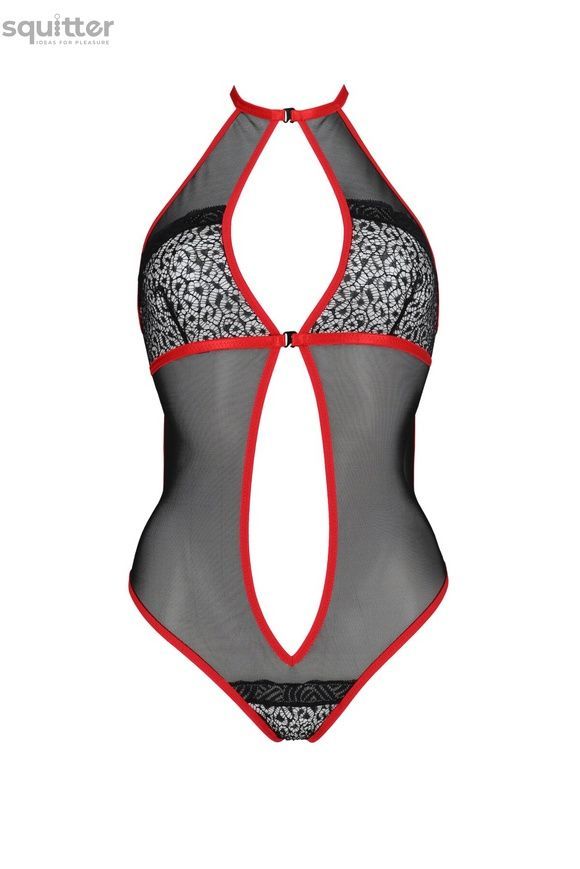 Сетчатое боди с кружевом на груди Passion SATARA BODY L/XL red SO8472 - онлайн-сексшоп Сквитер
