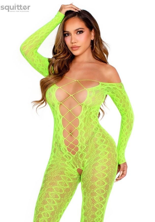 Бодістокінг Leg Avenue Crotchless Footless Lingerie Bodystocking One Size Neon Green SX2777 - онлайн-сексшоп Сквітер