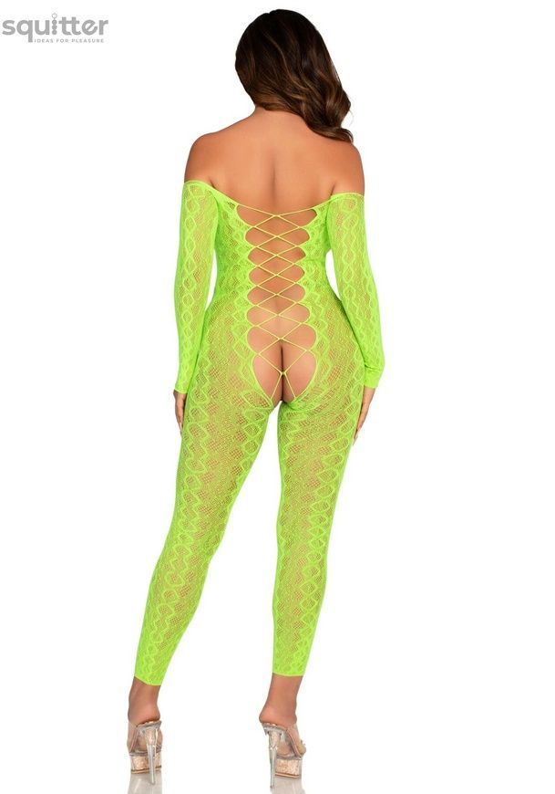 Бодістокінг Leg Avenue Crotchless Footless Lingerie Bodystocking One Size Neon Green SX2777 - онлайн-сексшоп Сквітер