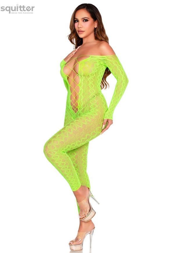 Бодістокінг Leg Avenue Crotchless Footless Lingerie Bodystocking One Size Neon Green SX2777 - онлайн-сексшоп Сквітер
