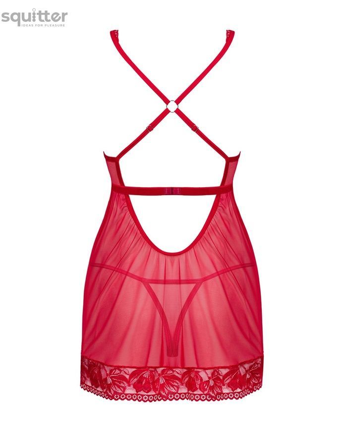 Прозора сорочка бебі-дол Obsessive Lacelove babydoll & thong M/L Red, мереживо, стрінги SO8647 - онлайн-сексшоп Сквітер