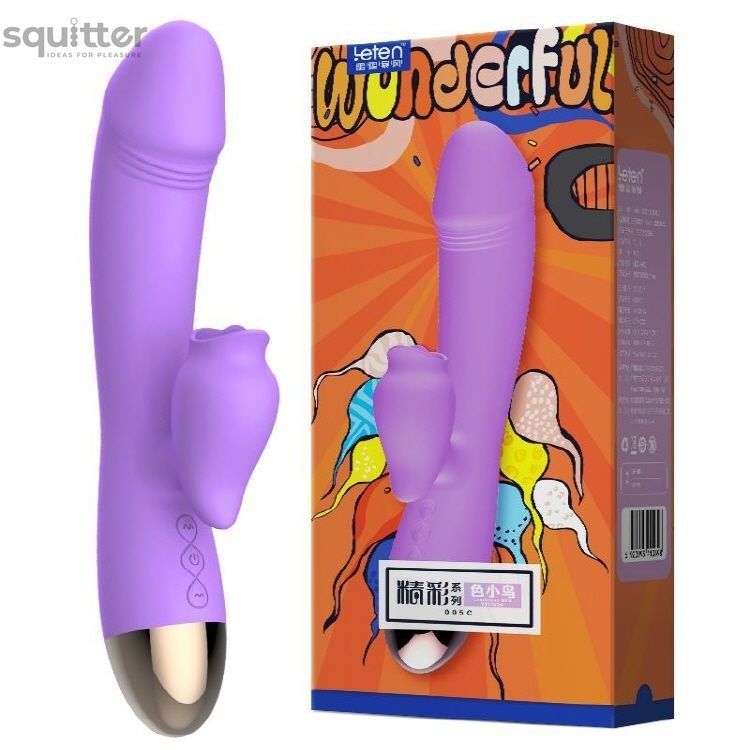 Вибратор-кролик с подогревом и шаловливым язычком для клитора Leten Wonderful Purple SO3598 - онлайн-сексшоп Сквитер