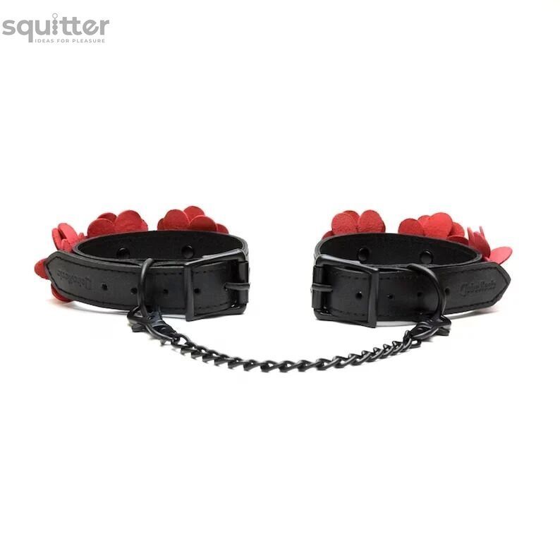 Поножі Liebe Seele Flower Rhythm - Black and Red Leather Flowers Hand Cuffs SX4840 - онлайн-сексшоп Сквітер