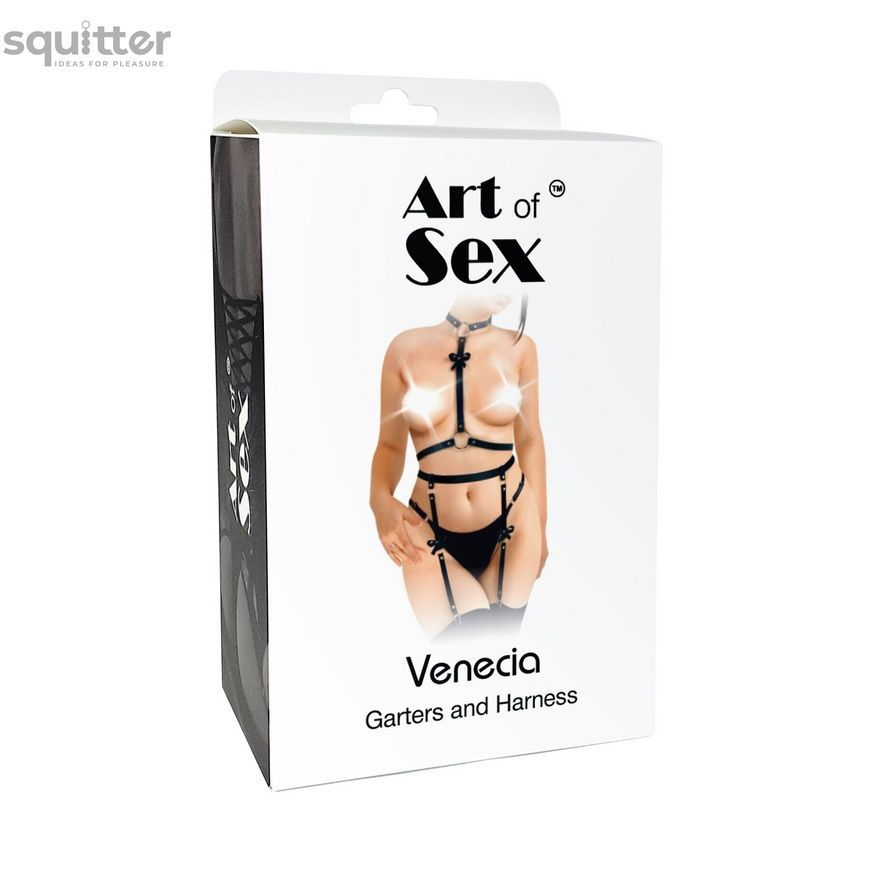 Шкіряний набір з портупеї та гартерів Art of Sex - Venecia, розмір XS-2XL, колір Чорний SO9656 - онлайн-сексшоп Сквітер