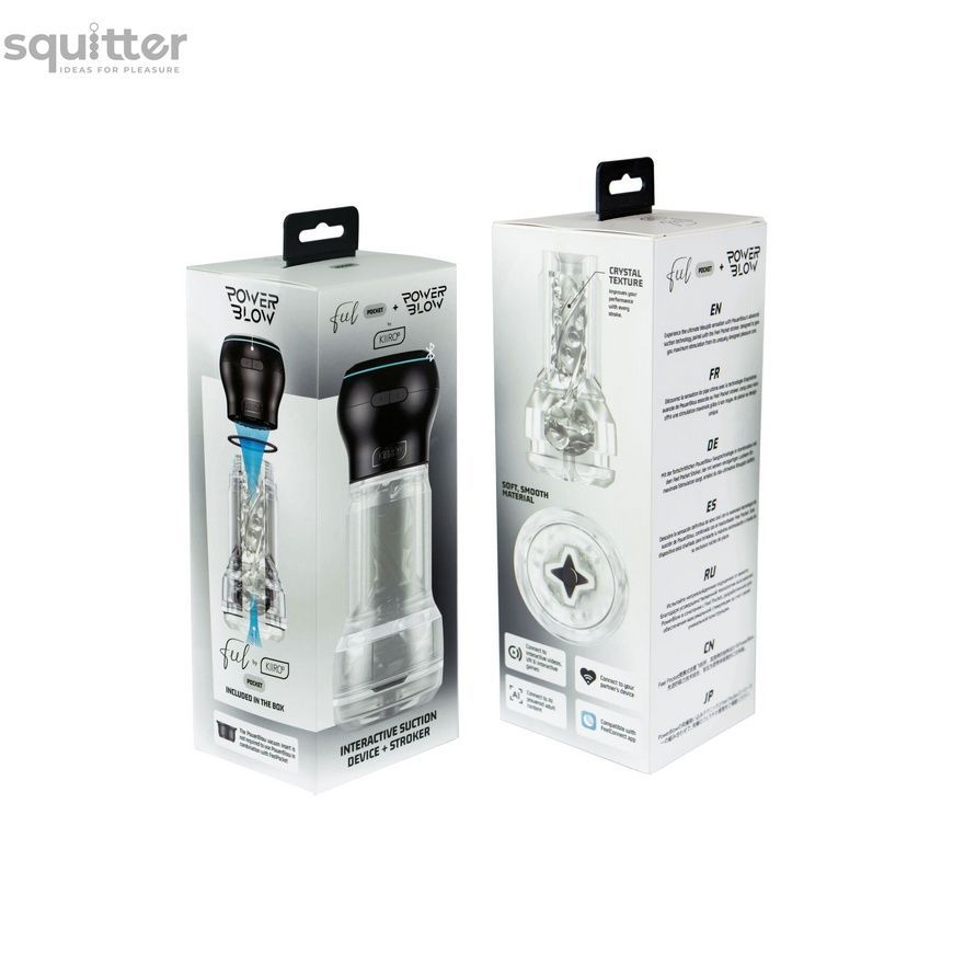 Мастурбатор Kiiroo Feel Pocket Crystal зі всмоктувальною інтерактивною насадкою PowerBlow Combo Set SX2240 - онлайн-сексшоп Сквітер