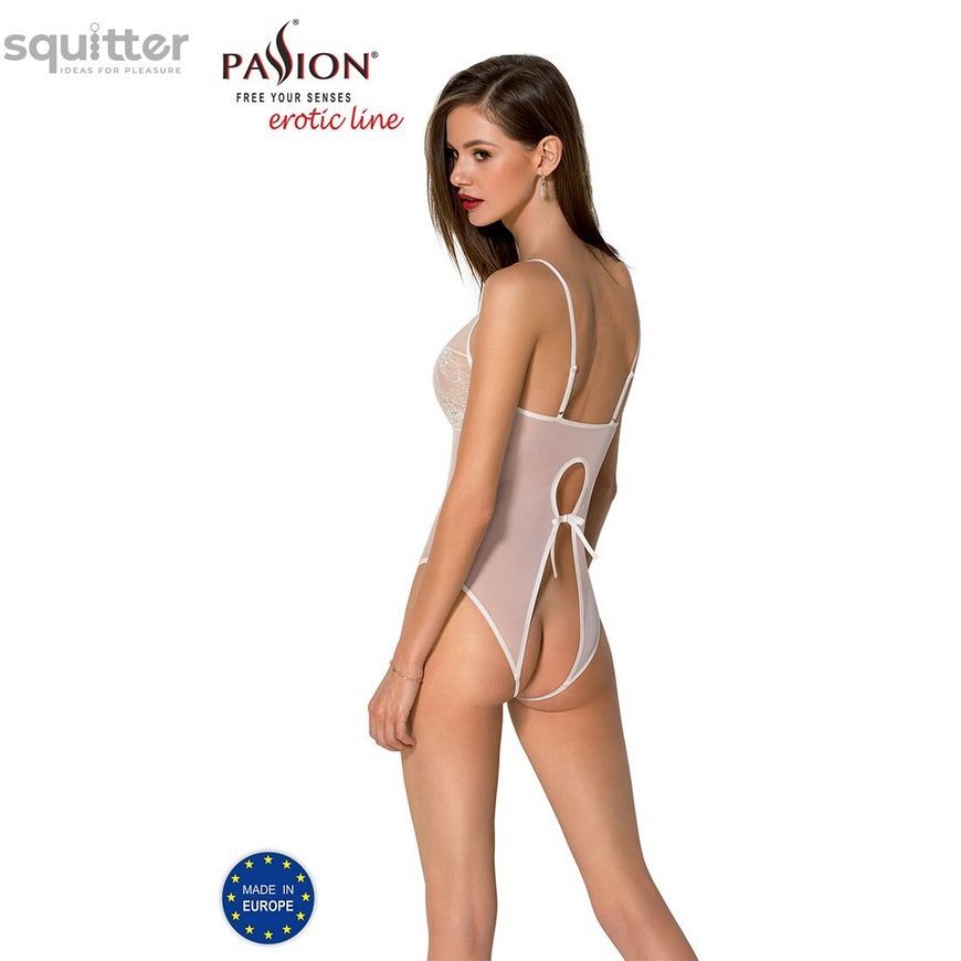 Боді з ажурним декором та відкритим кроком Passion URSULA BODY S/M, white SO5833 - онлайн-сексшоп Сквітер