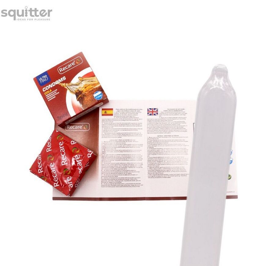 Презервативи Recare Cola Dotted&Ribbed Condoms 3 шт, з пухирцями та ребрами, аромат: Кола SX3319 - онлайн-сексшоп Сквітер