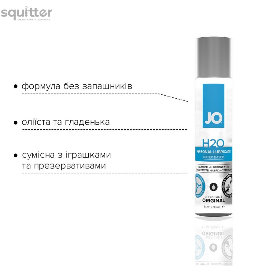 Змазка на водній основі System JO H2O ORIGINAL (30 мл) оліїста і гладенька, рослинний гліцерин SO1446 фото