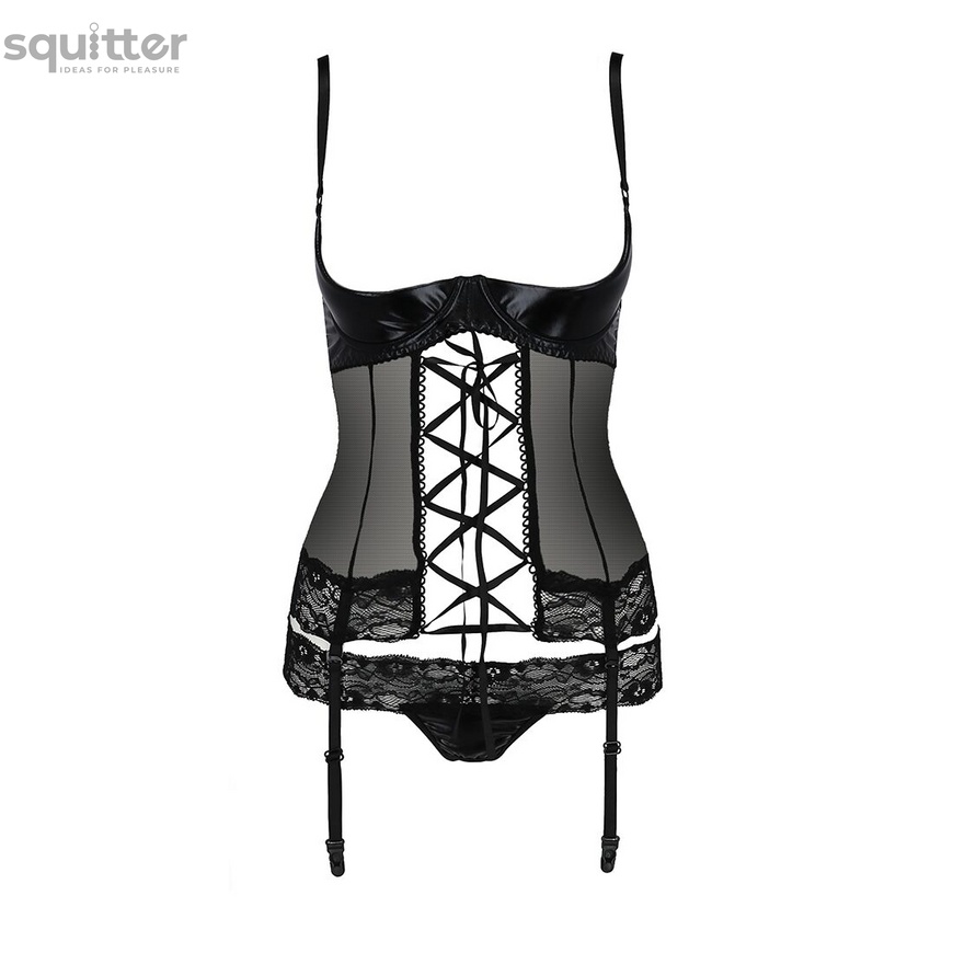 Корсет с открытой грудью NORTH CORSET black S/M - Passion Exclusive, пажи, трусики, шнуровка PS24005 фото